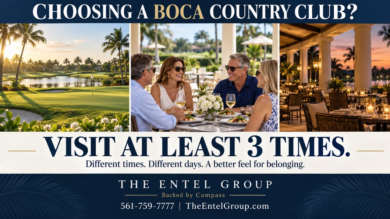 Morning golf, friends at lunch, and evening club dining. Choosing a Boca country club? Visit at least 3 times.