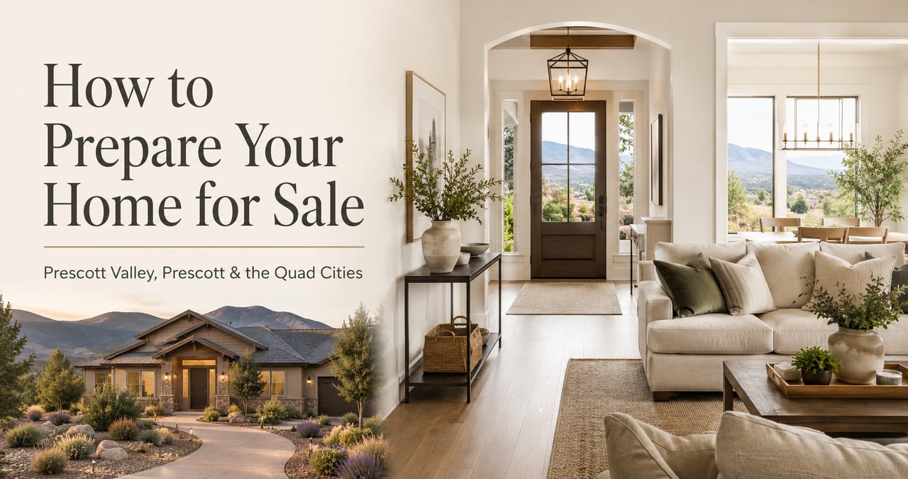 Staged Prescott Valley home prepared for sale with warm interiors and mountain views.