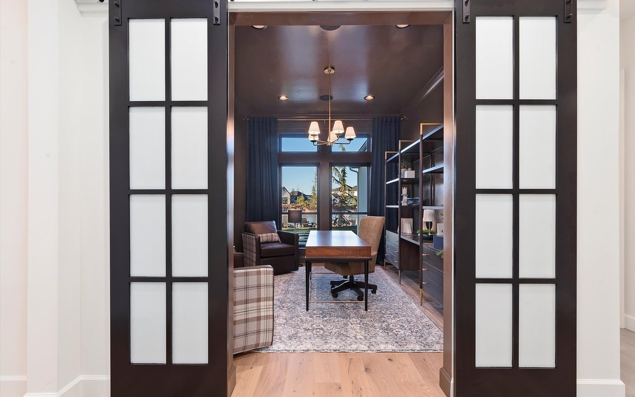 Looking through the French barn doors into the office/den