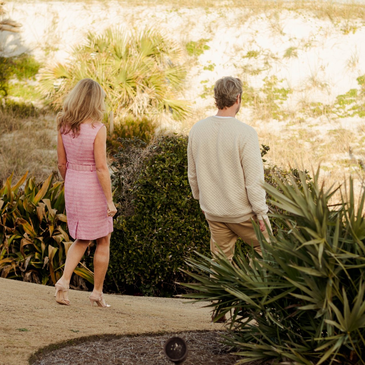 Jennifer and Wes Walking Outdoors