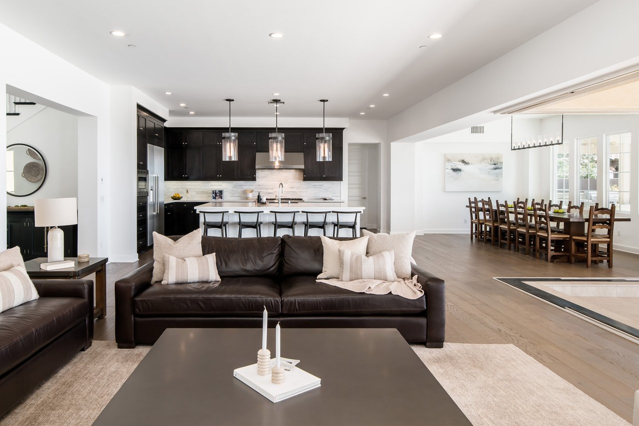 Spacious living room and kitchen in Southern California home