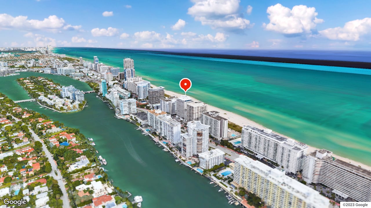 Aerial view of 57 Ocean condo, 5775 Collins Ave, Miami Beach. Brandon Tillemans, Douglas Elliman.