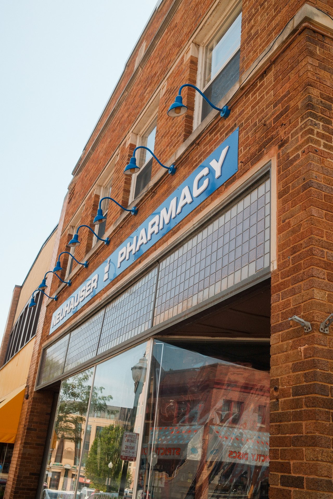 Neuhauser Pharmacy storefront on Monroe Street in Madison, Wisconsin