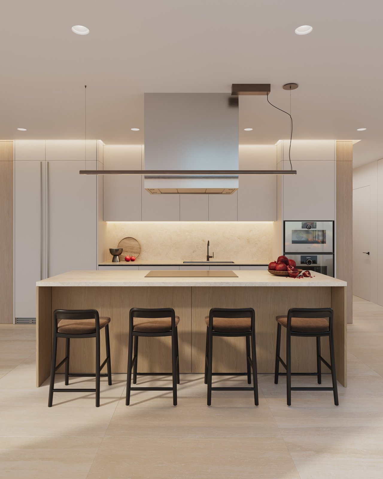 Rendering of gold residence kitchen at Milano Boutique in South of Fifth, Miami Beach.