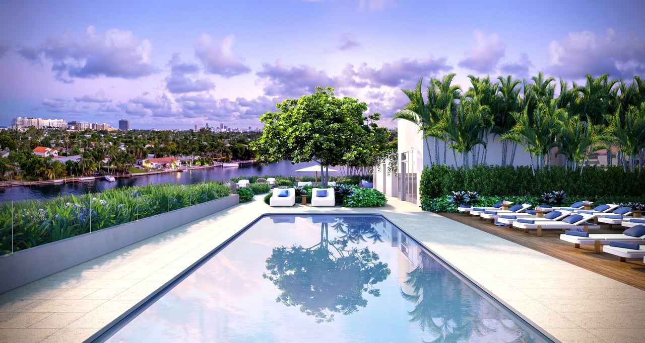 Rendering of rooftop pool deck at La Baia South in Bay Harbor Islands.
