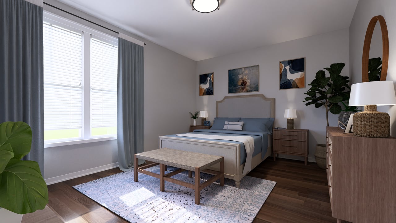 Bedroom with furniture and artwork