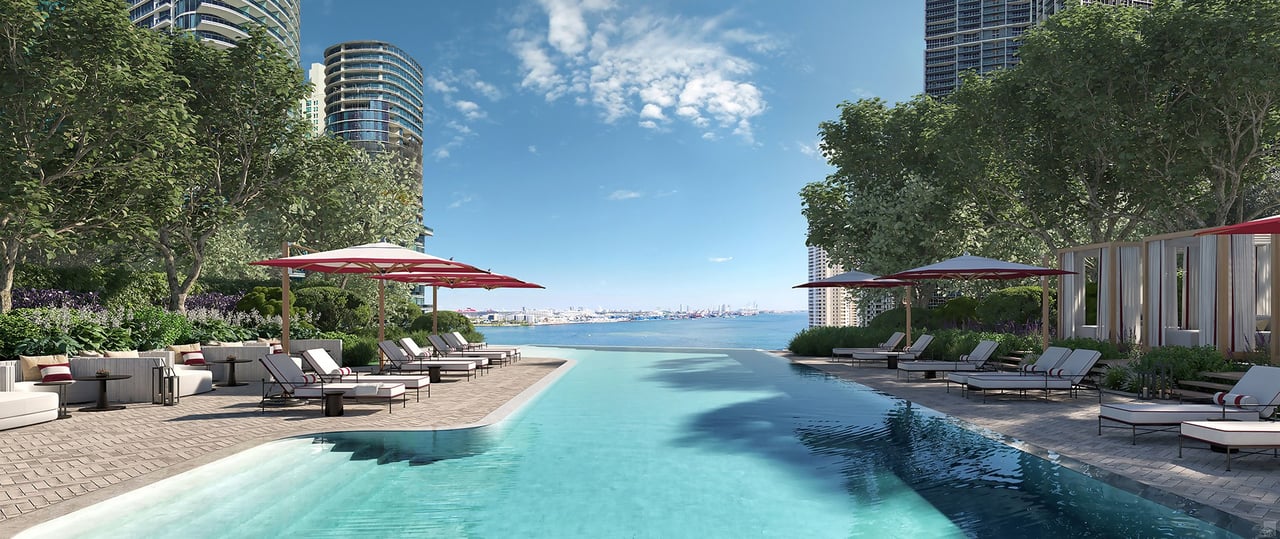 Pool Deck rendering at Baccarat Residences in Brickell, Miami.