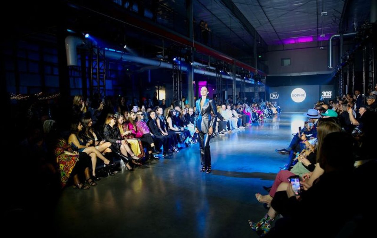 Denver Fashion Week Spring 2024 runway show image showcasing models walking the runway in designer fashion looks.
