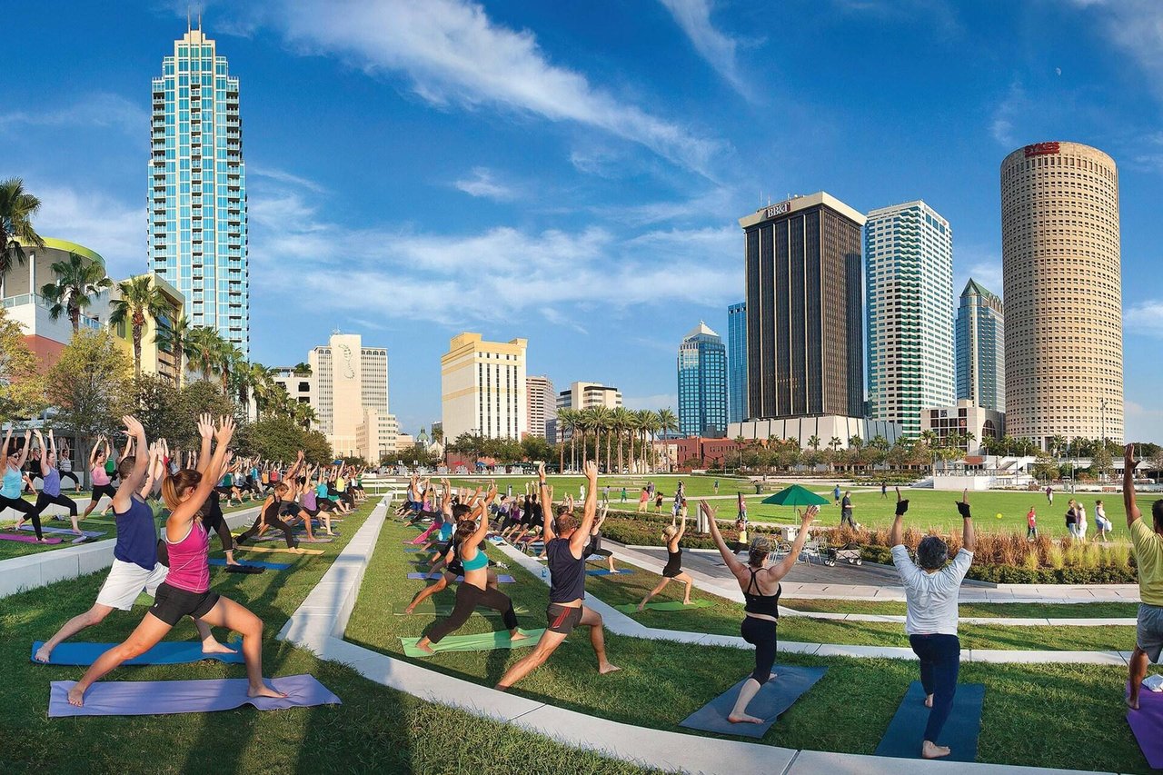 Outdoor yoga near the Tampa waterfront for fitness, recovery and a balanced healthy lifestyle