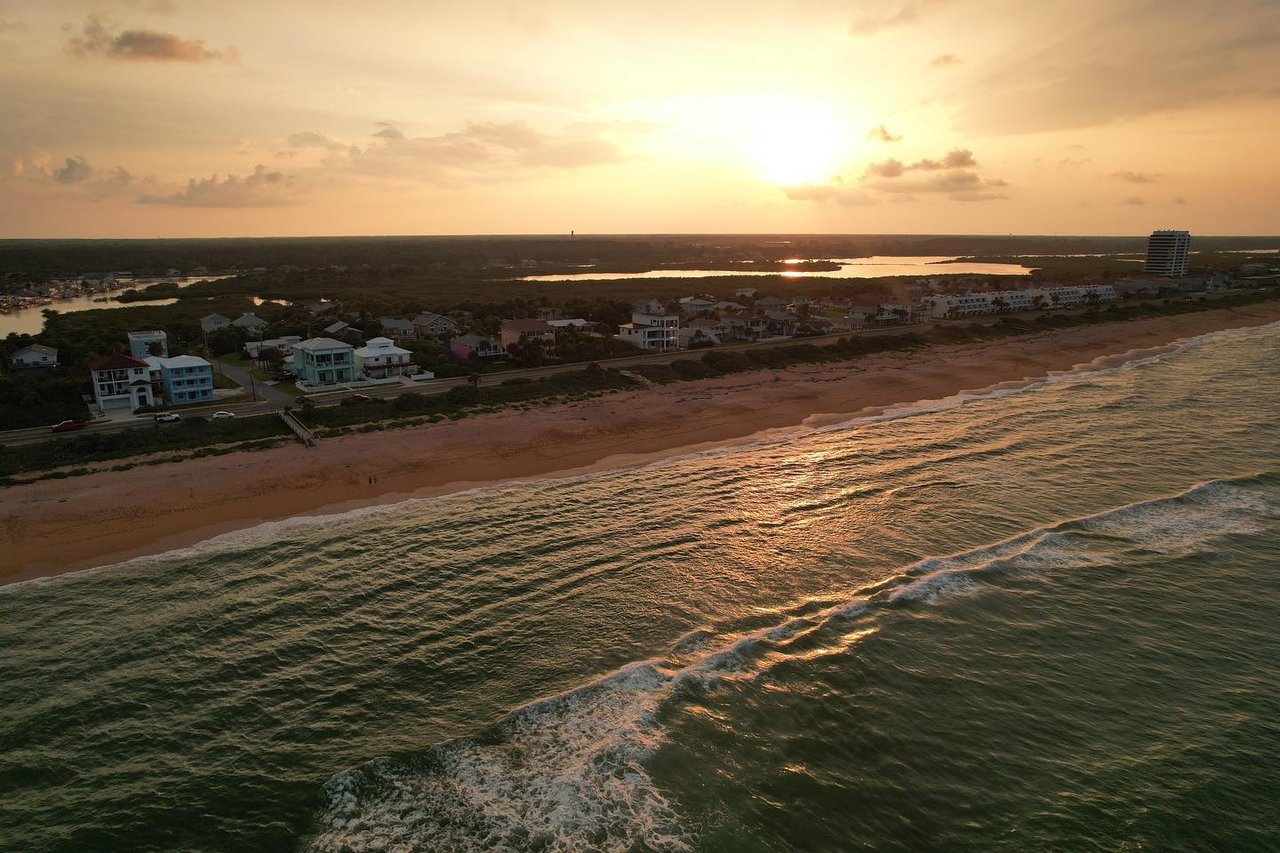 sunset aerial picture of flagler beach
