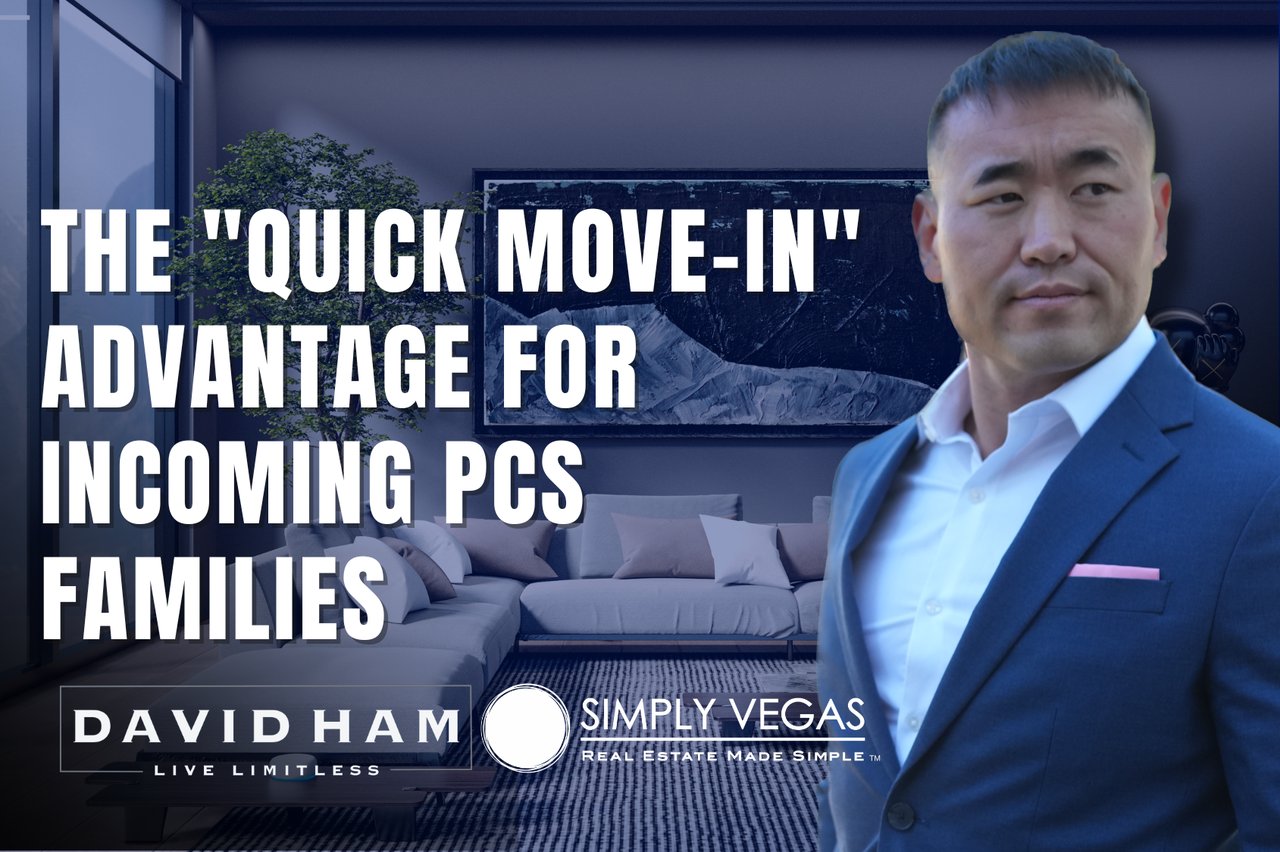 Quick move-in advantage for incoming PCS families, featuring David Ham in a blue suit beside a modern living room.
