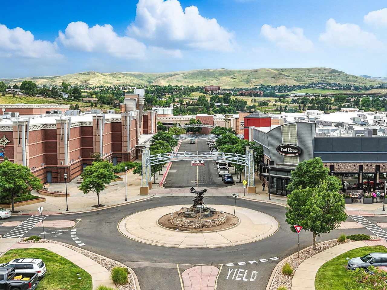 Exterior entrance of Colorado Mills shopping mall in Lakewood, CO.