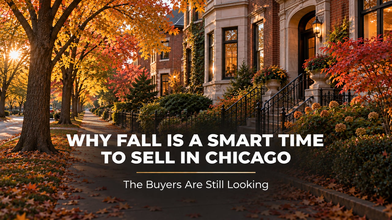Brick home on a tree-lined Chicago North Side street with fall leaves