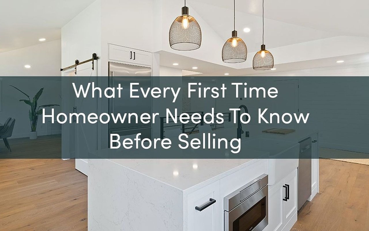 Article graphic titled “What Every First-Time Homeowner Needs to Know Before Selling” over a bright modern kitchen.
