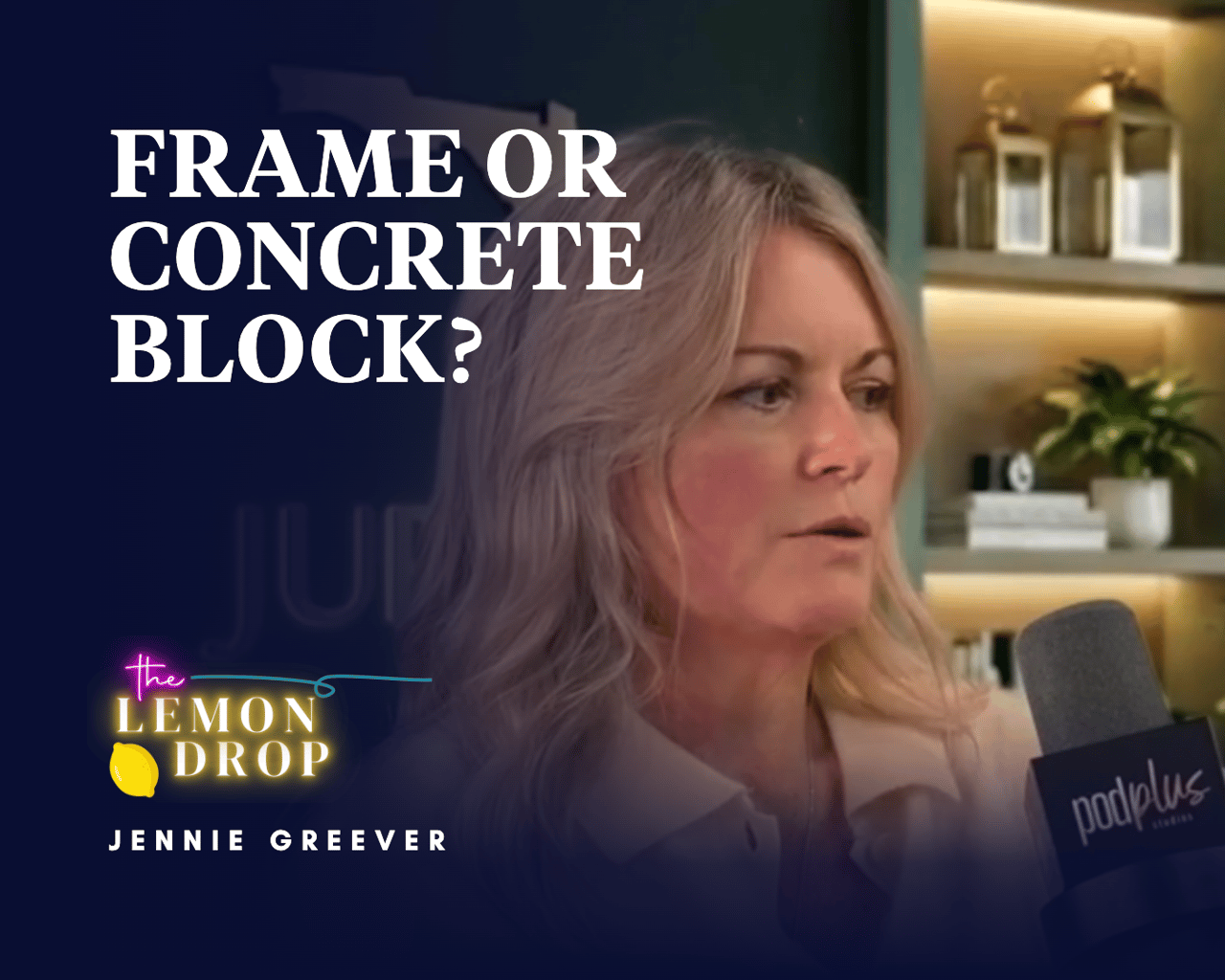 Jennie Greever, Vice President of Luxury Sales with the Meyer Lucas Team, recording The Lemon Drop podcast in Jupiter, Florida, on frame vs. concrete block (CBS) homes