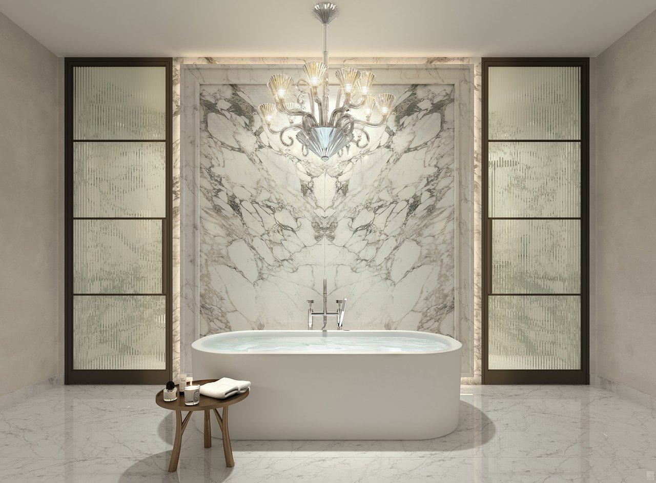 Residence Bathroom rendering at Baccarat Residences in Brickell, Miami.