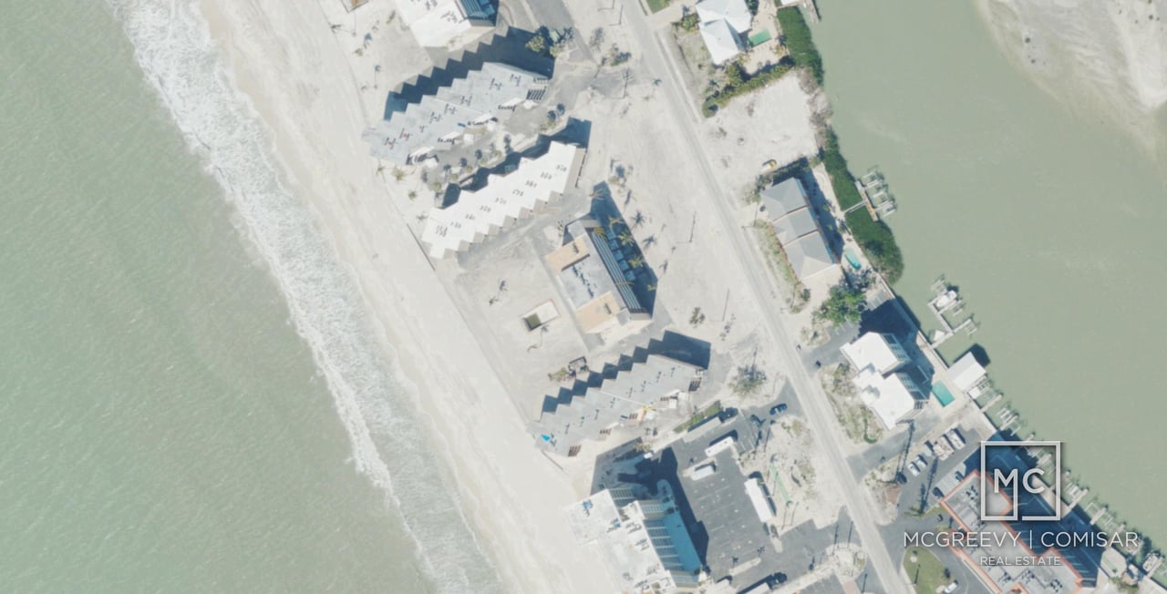 Aerial view of Dolphin Way of Hickory Point condominium, Bonita Beach, FL