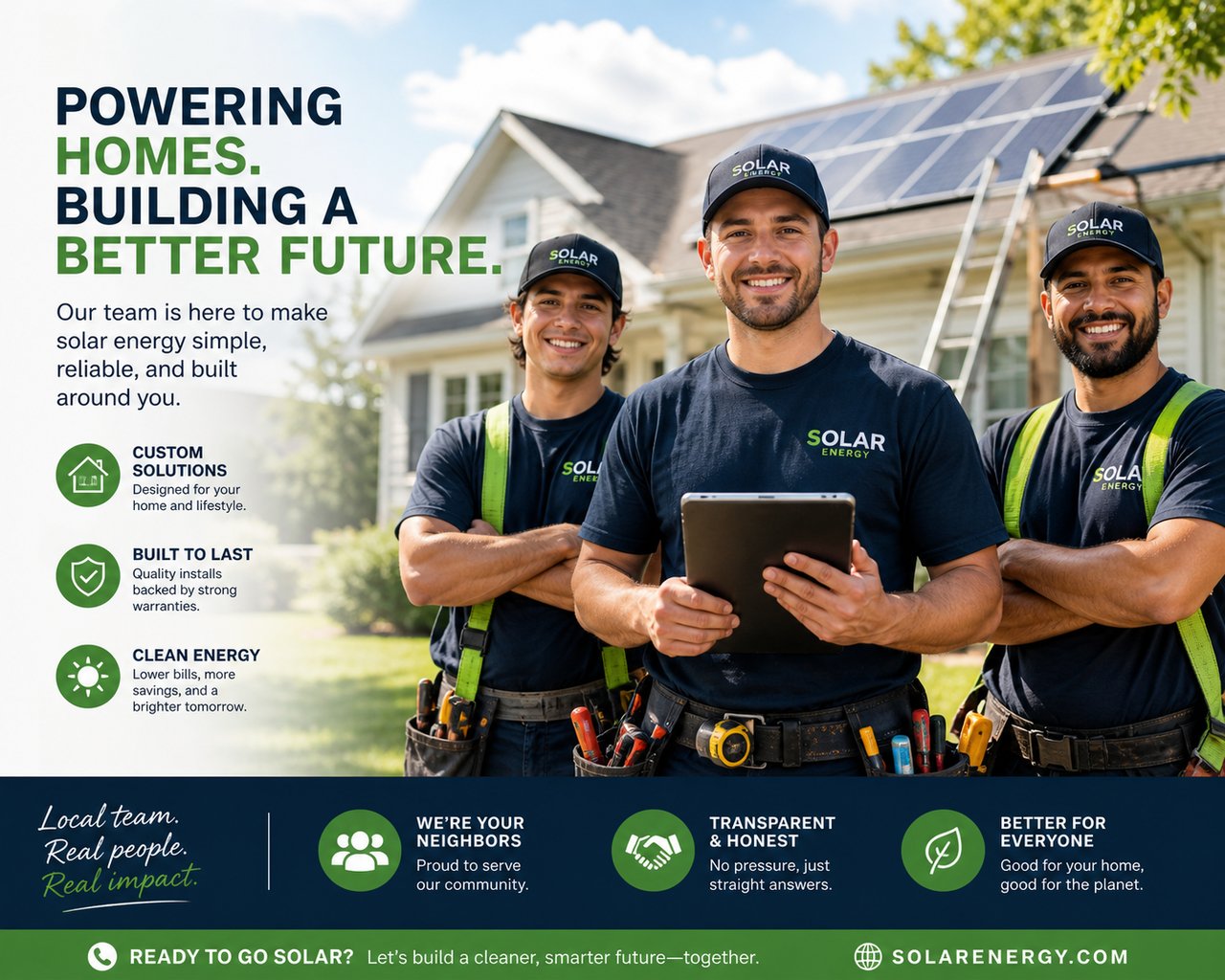 Solar installation team working on residential property