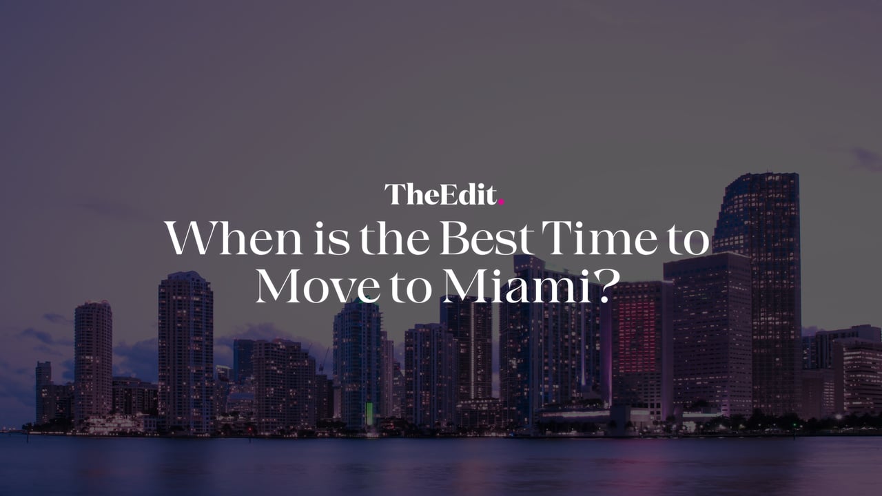 Miami downtown skyline at twilight with illuminated skyscrapers and waterfront for The Edit Real Estate moving guide