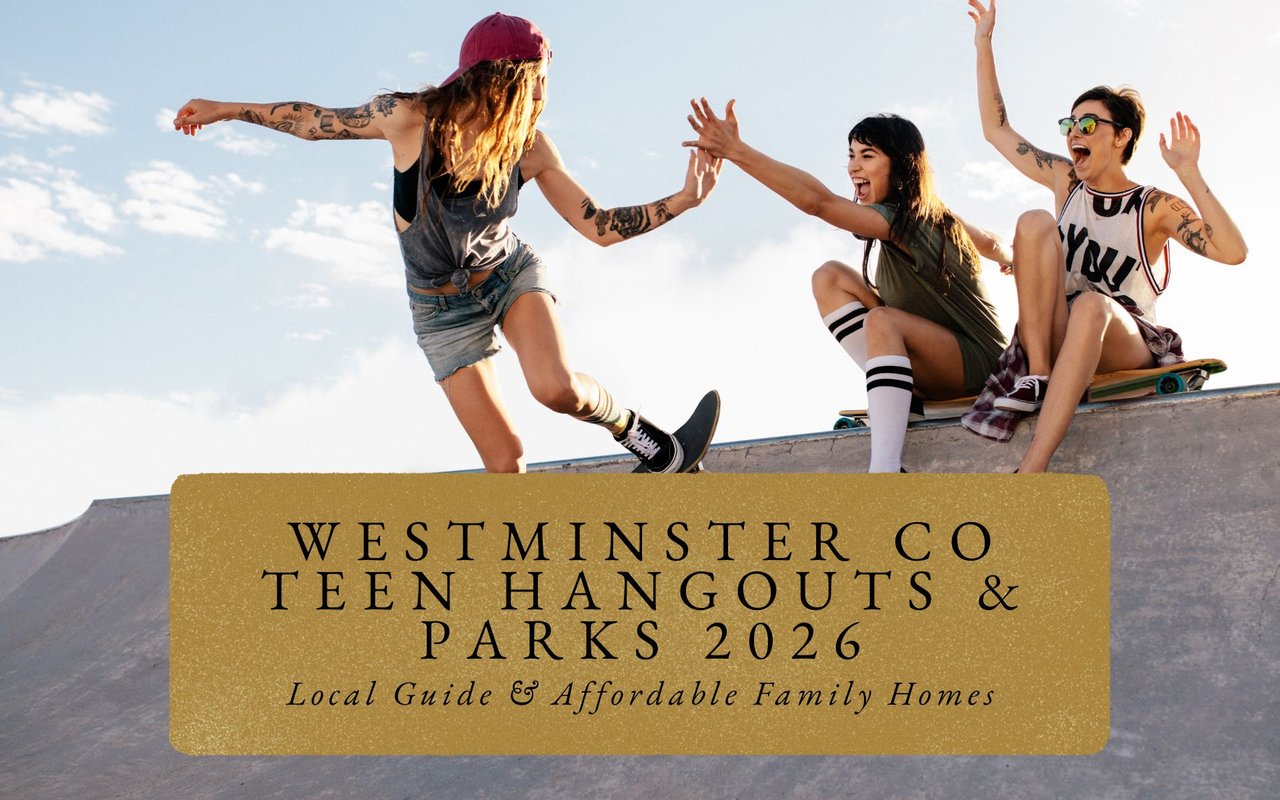 Diverse group of teens skateboarding and chilling at Westminster City Park skate plaza, concrete ramps and street art background.