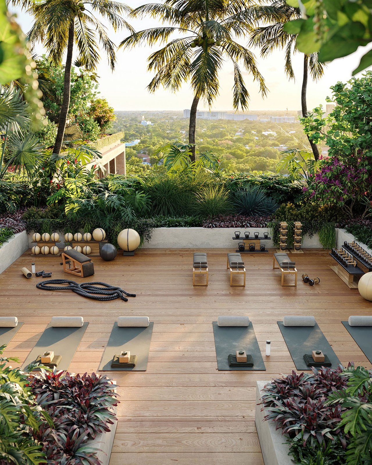 Rendering of outdoor fitness area at THE WELL Coconut Grove in Miami, Florida.