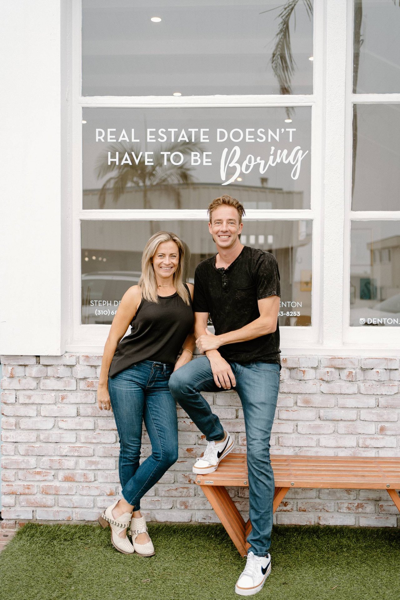 Kris and Stephanie Denton outside their Highland Ave office in Manhattan Beach