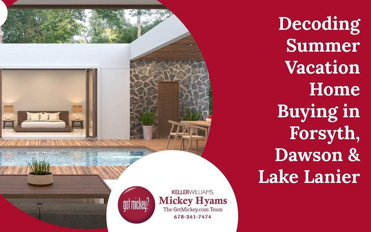 Summer vacation home buying guide for Forsyth, Dawson, and Lake Lanier, with a modern poolside home.