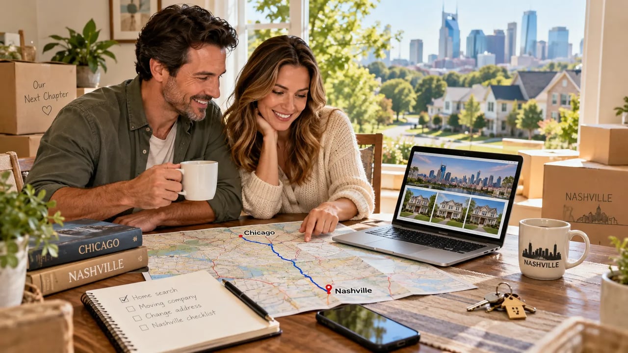 Couple planning a move from Chicago to Nashville and researching Nashville homes