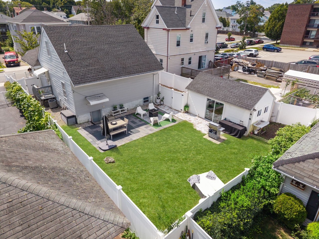 Private backyard and outdoor space at 60 French Street in North Quincy