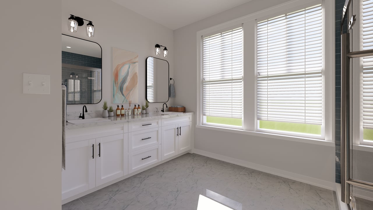 bathroom with two sinks and mirrors