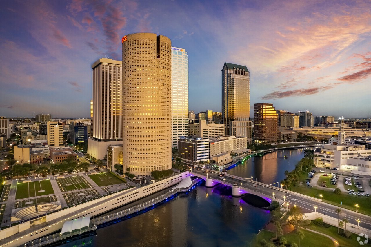 Cylindrical Beer Can Building Rivergate Tower on Tampa Riverwalk