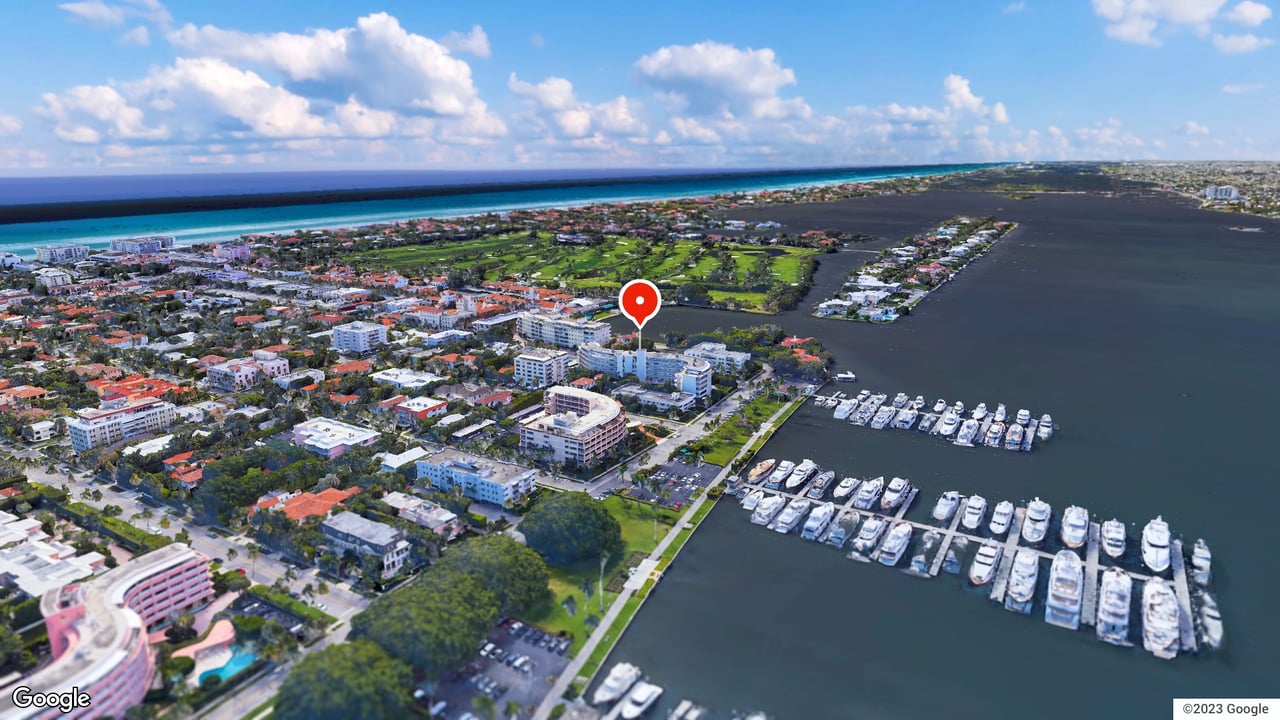 Aerial view of 389 South Lake Drive condo, 389 S Lake Dr, Palm Beach. Brandon Tillemans, Douglas Elliman.