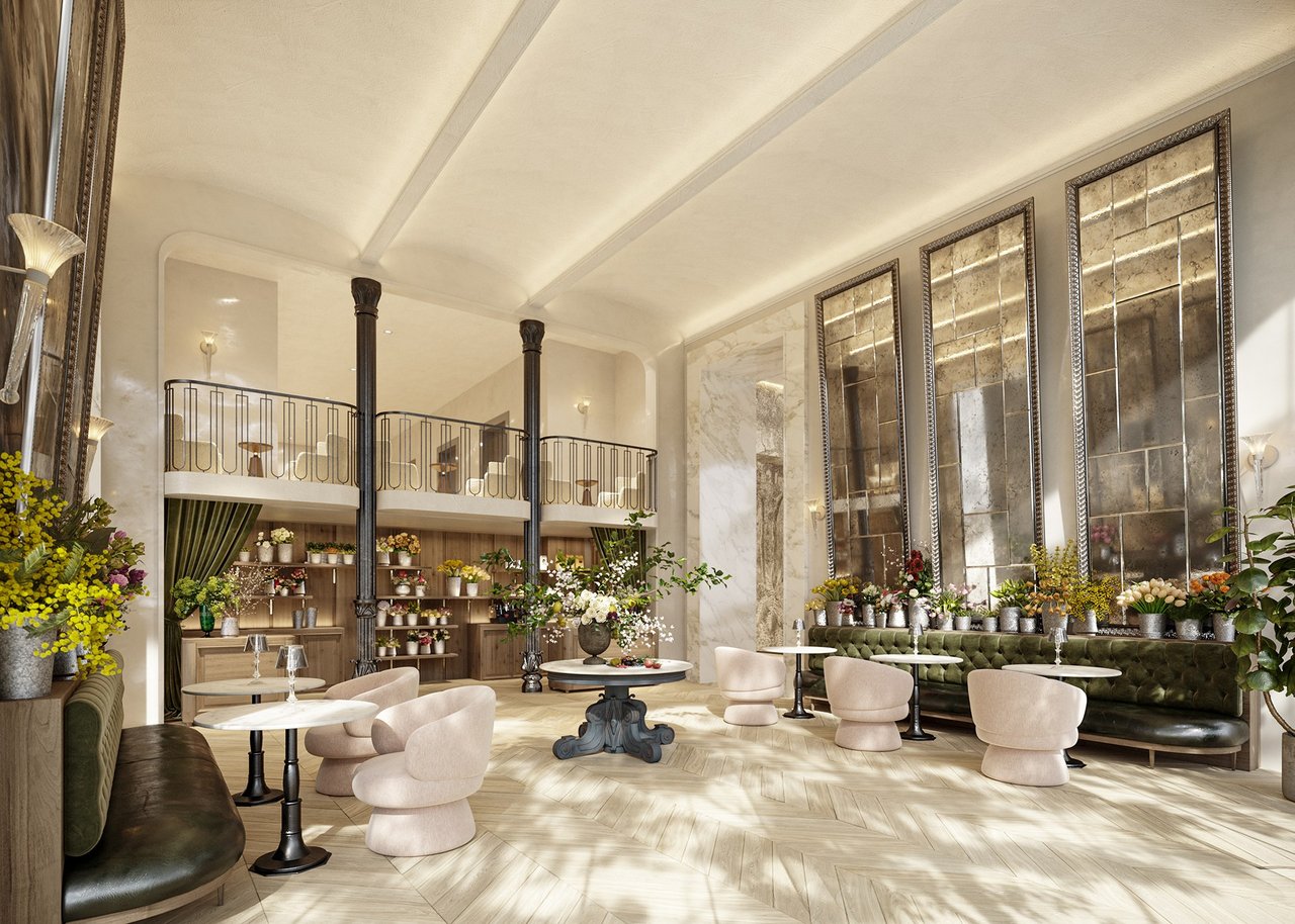 Lobby Cafe rendering at Baccarat Residences in Brickell, Miami.