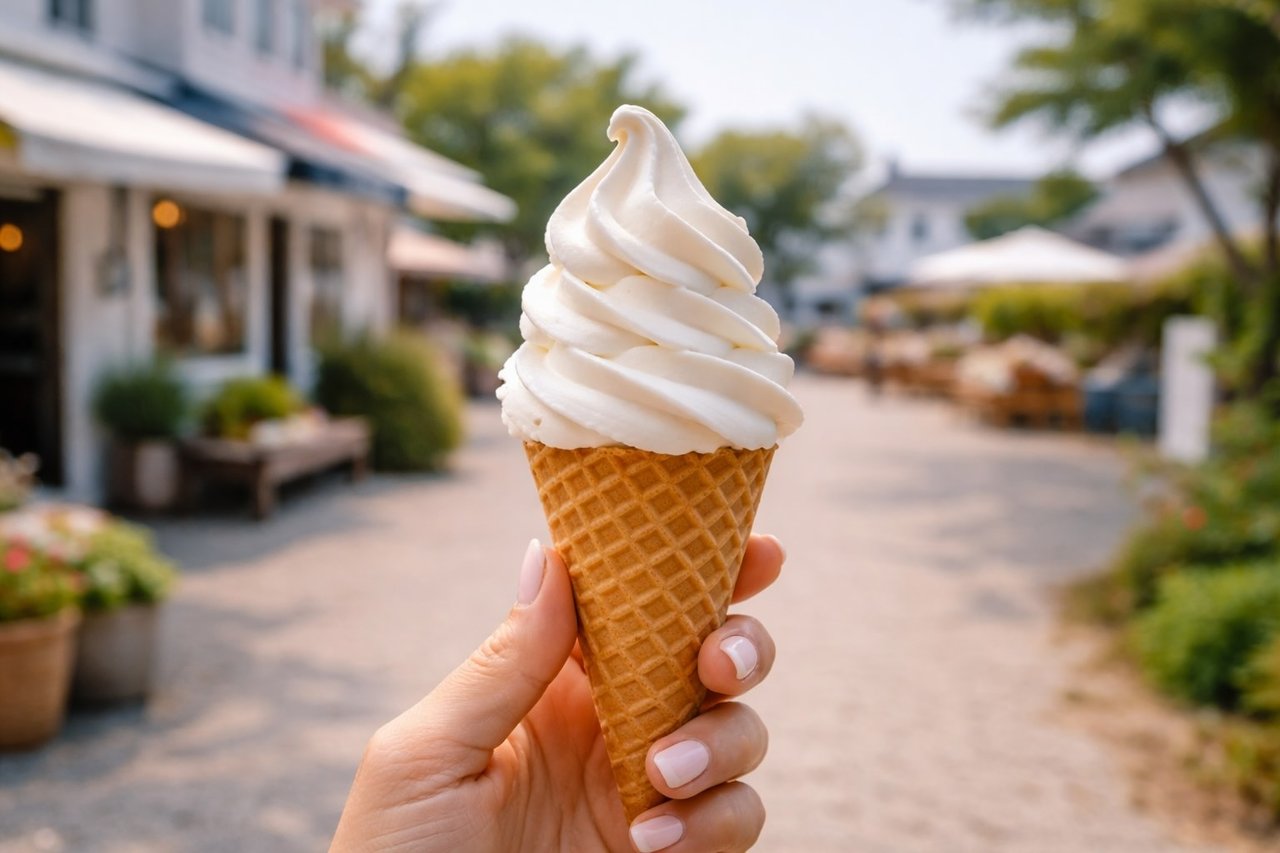 ice cream cone in a summer village setting in Amagansett