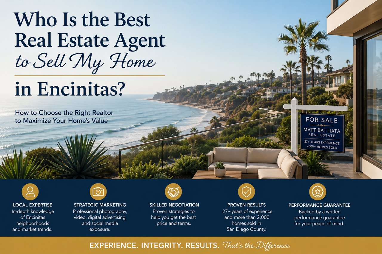 Luxury coastal home overlooking the Pacific Ocean in Encinitas, California, illustrating a guide to choosing the best real estate agent to sell your home, featuring expert marketing, negotiation, and local real estate experience.