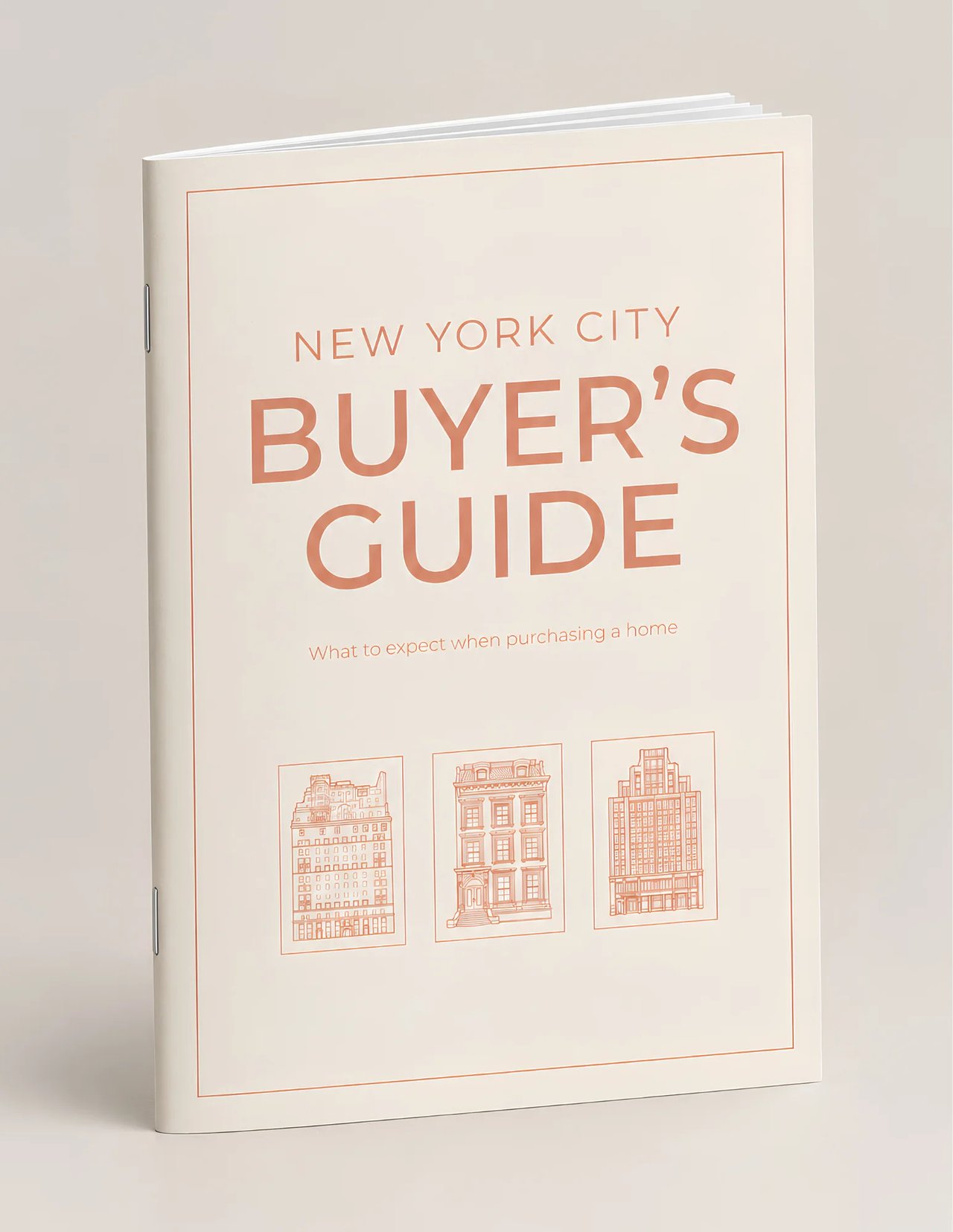 New York City Buyer’s Guide cover showing three Manhattan and Brooklyn property types.