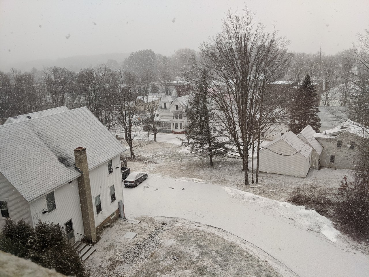 Snow covered homes in New Hampshire ready for winter