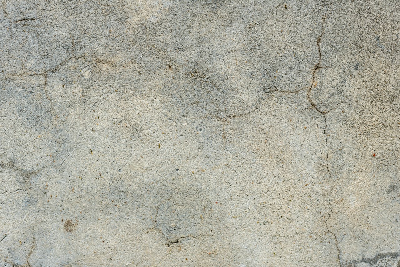 Rough pale gray concrete surface with fine grain and branching cracks.