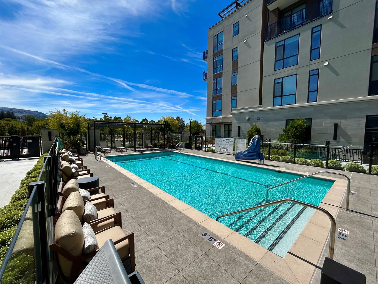 "Outdoor heated pool at Belmont Village San Ramon senior living community"