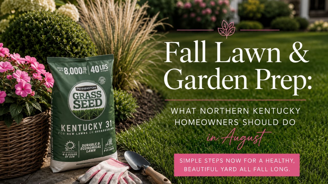 Homeowner clearing garden beds in a Northern Kentucky yard in late summer
