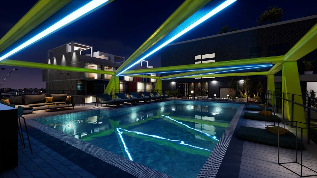 Diesel Wynwood pool night time