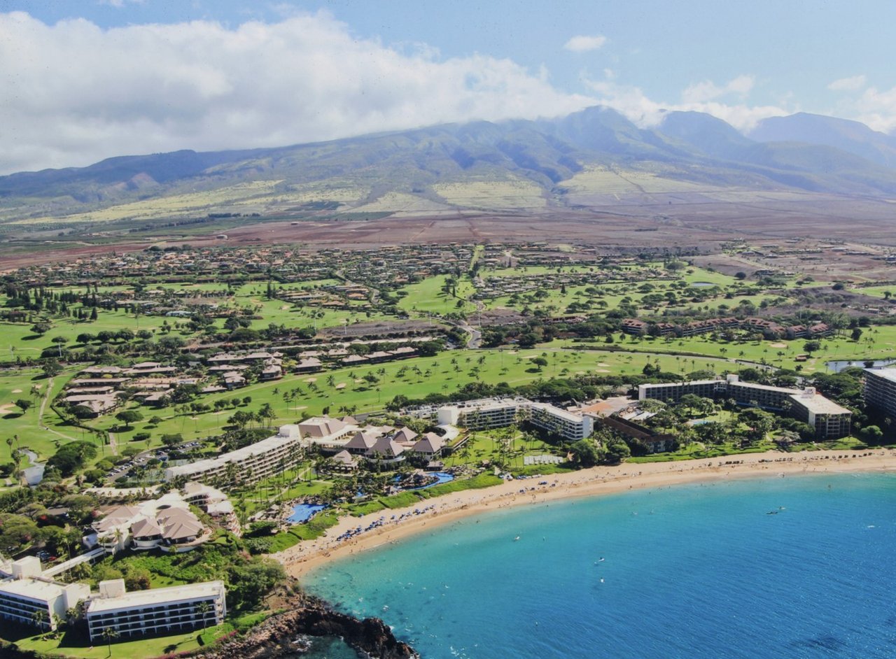 kaanapali hillside aerial featuring the masters complex
