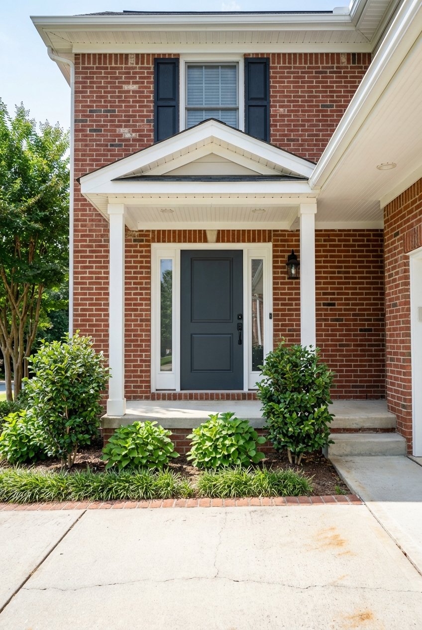 Front porch threshold of a traditional red-brick home