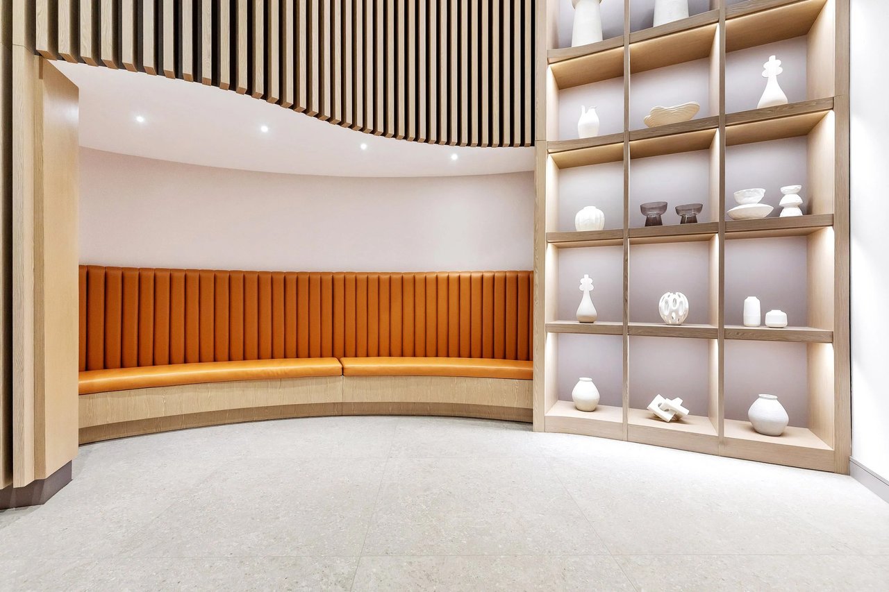 Arbor Coconut Grove lobby seating alcove with display shelving