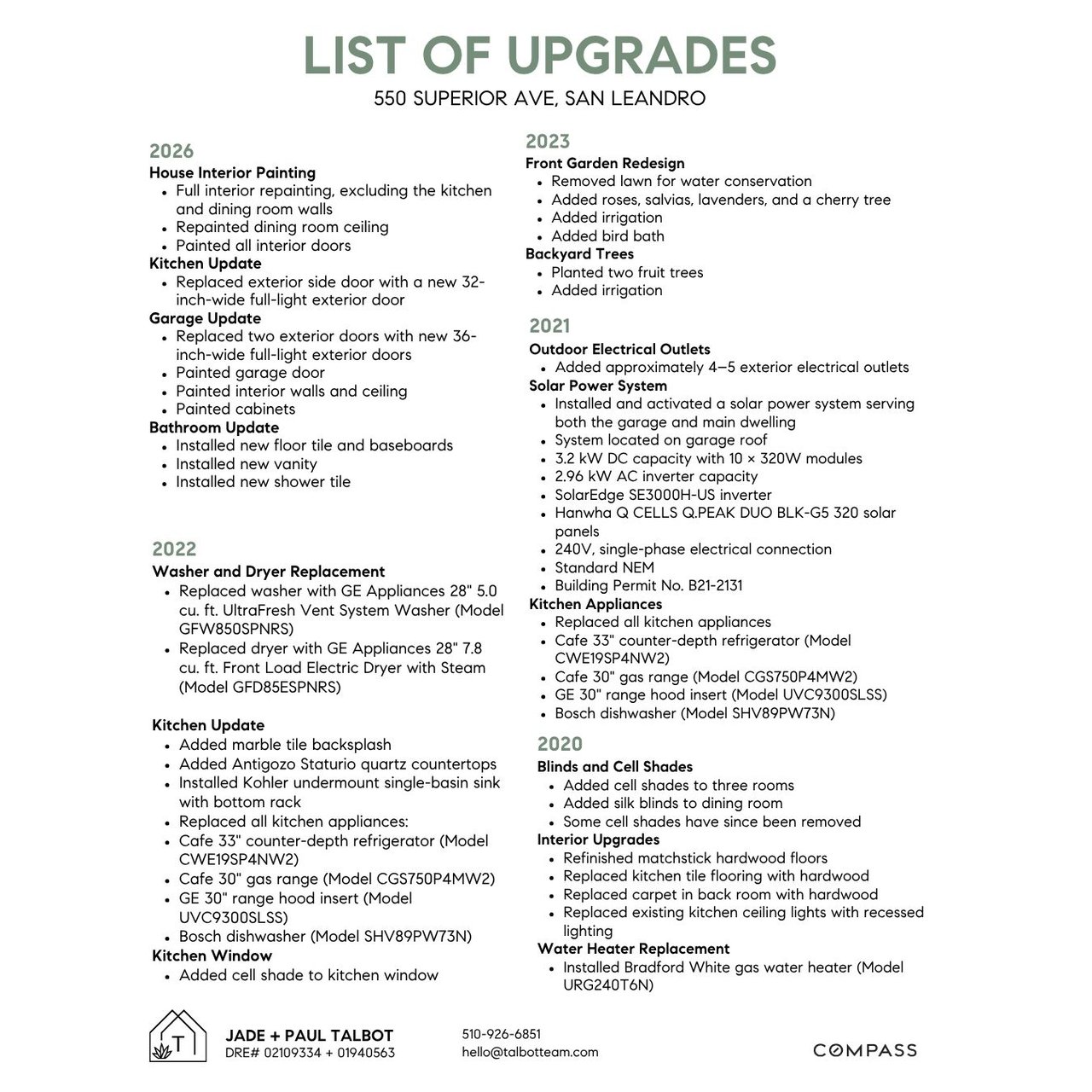 List of Upgrades