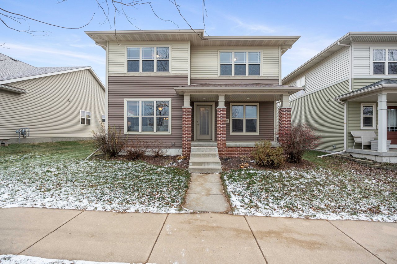 Front porch with park views at 437 Pine Lawn Parkway in Verona, WI