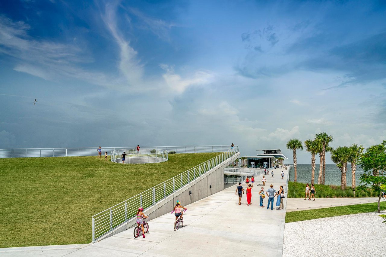 The St. Pete Pier in St. Petersburg, Florida, with waterfront views, playgrounds, walking paths, and family-friendly attractions