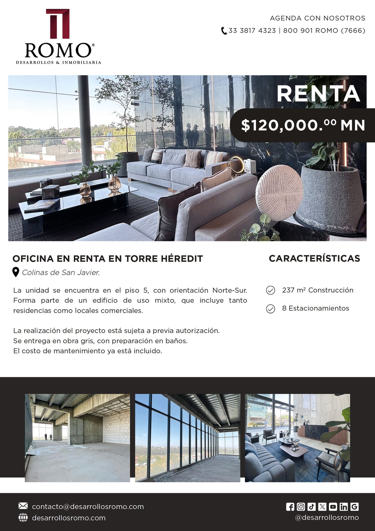 Oficina en Renta dentro de Torre Héredit $120,000.00 MN