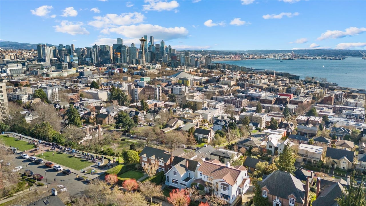Aerial view of Queen Anne neighborhood homes in Seattle