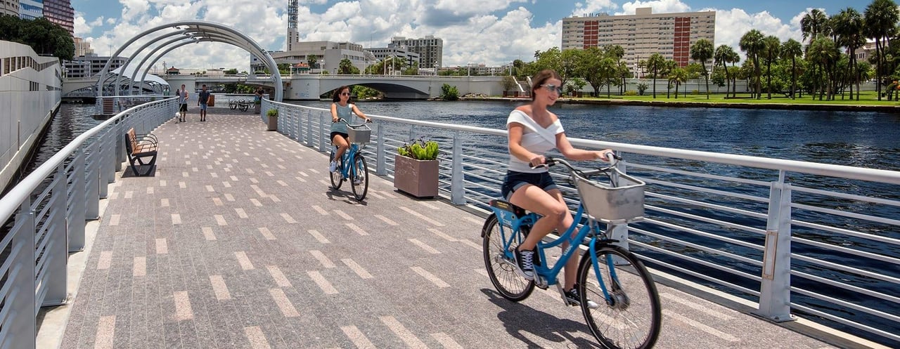 Jogging along the Tampa Riverwalk while enjoying an active outdoor lifestyle in Tampa Florida